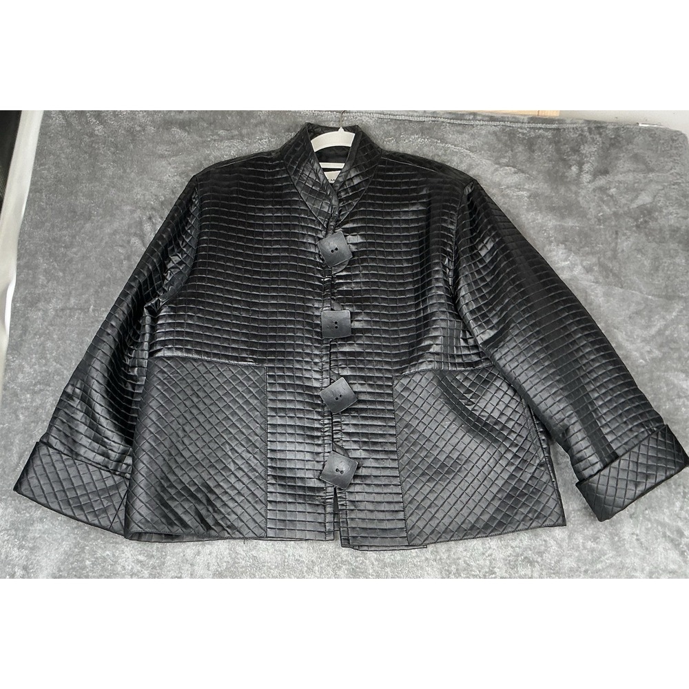 Caroline Rose Womens Black Quilted Blazer Jacket w/Large Black Buttons Large